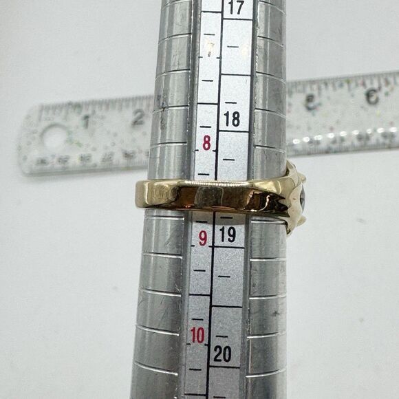 Retro Unisex Solitaire Gold Plated Ring Large Stone Wide Band Size 8.5 - Picture 7 of 11